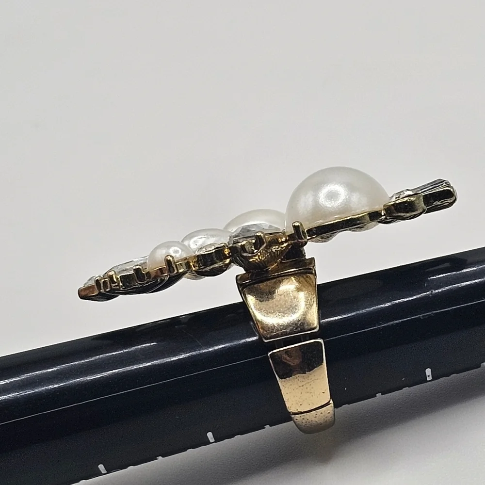 Statement Costume Ring with Faux Pearls & Rhinestones (Adjustable)